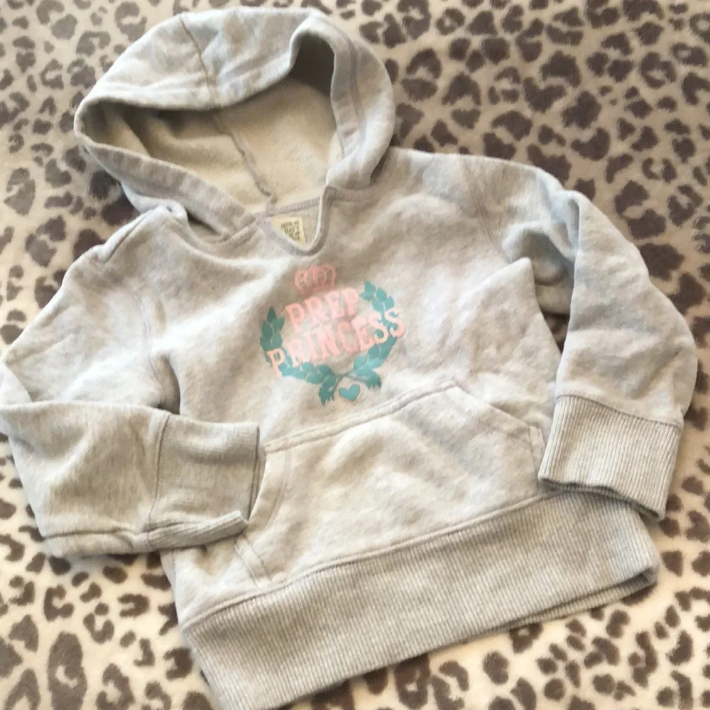Old Navy Gray Prep Princess Glitter Graphic Sweatshirt Hoodie Pocket Size 2T